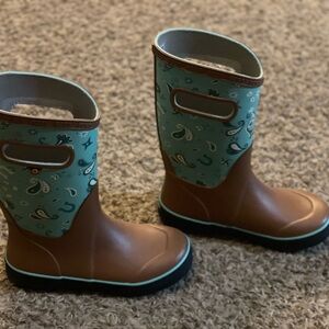 Bogs Brown and Teal Kids Rain Boots